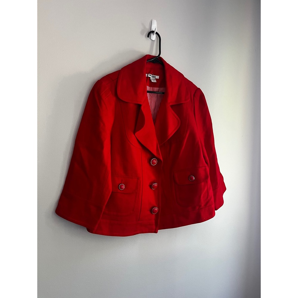Nygard‎ Collection Red Linen Blend 3/4 Sleeve Cropped Blazer Jacket Womens 16